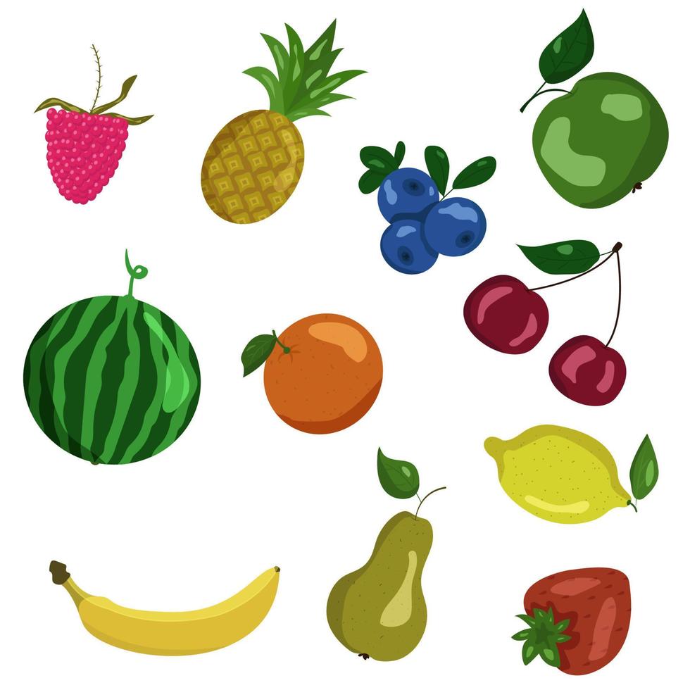 Reihe von bunten Früchten und Beeren. vektor