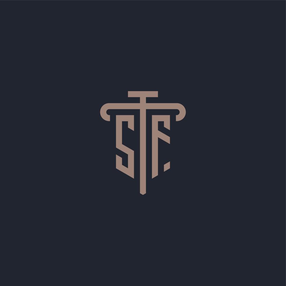 sf första logotyp monogram med pelare ikon design vektor