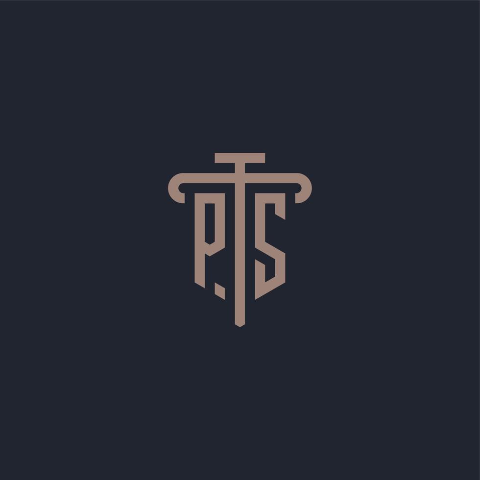 ps första logotyp monogram med pelare ikon design vektor