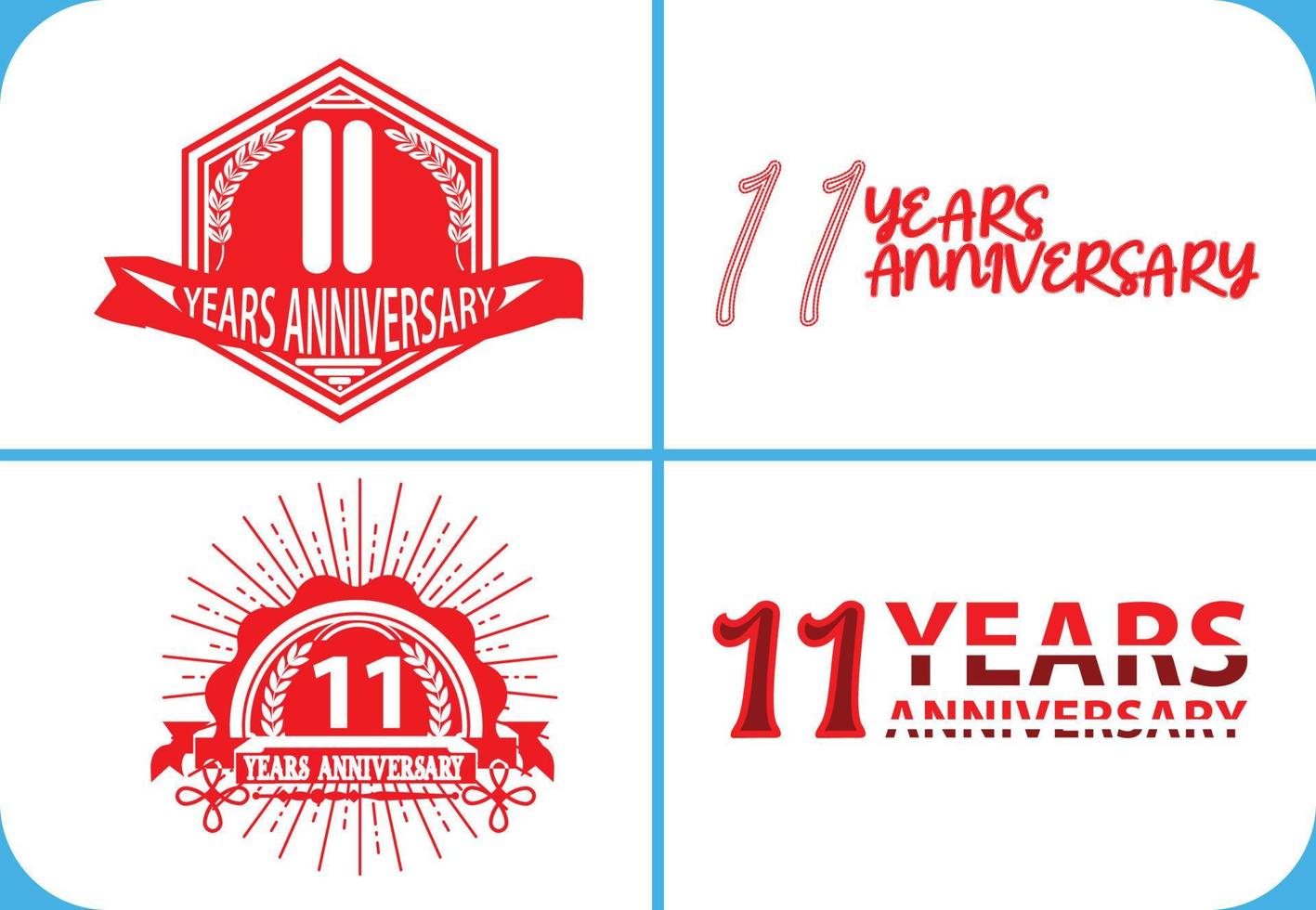 11 års jubileumslogotyp, klistermärke, ikon och t-shirt designmall vektor