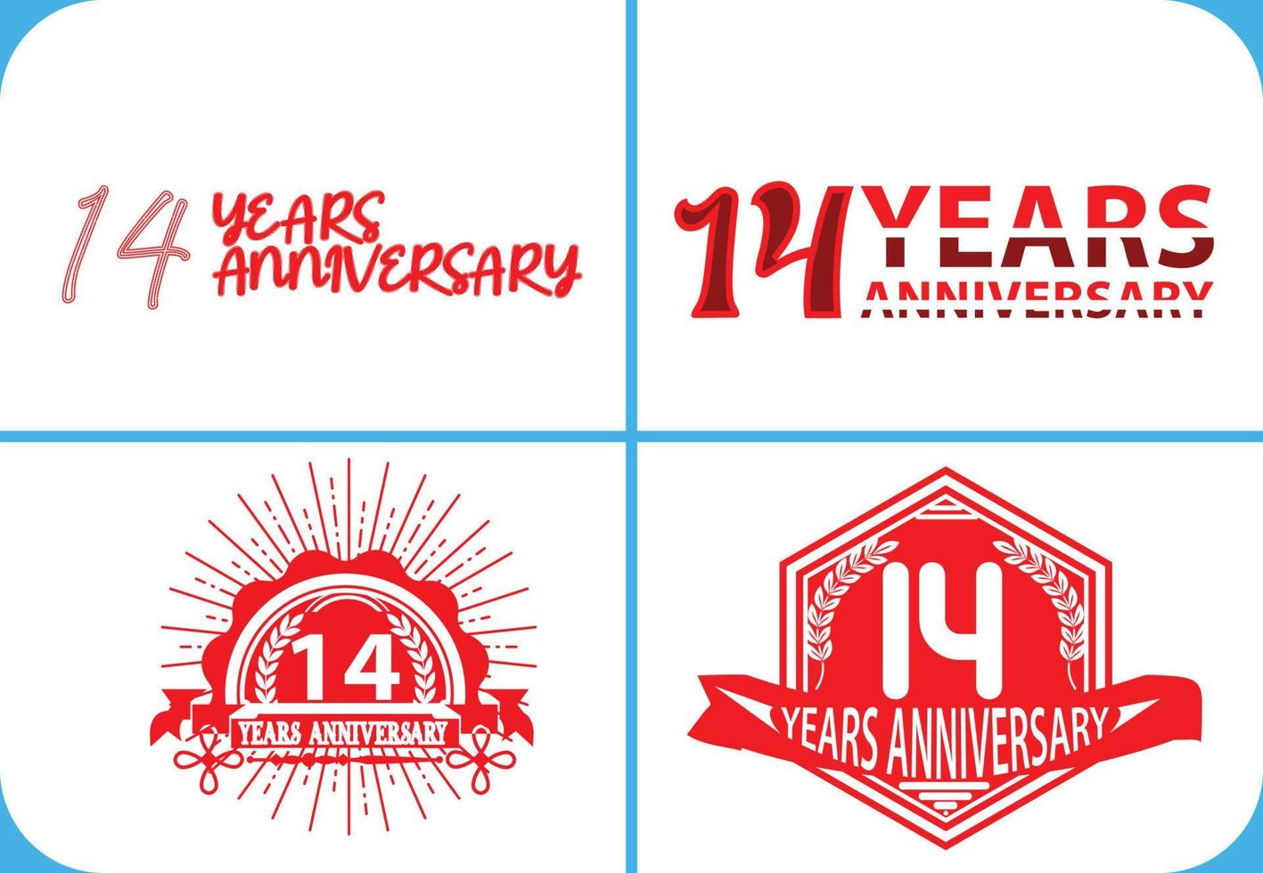 14 års jubileumslogotyp, klistermärke, ikon och t-shirt designmall vektor