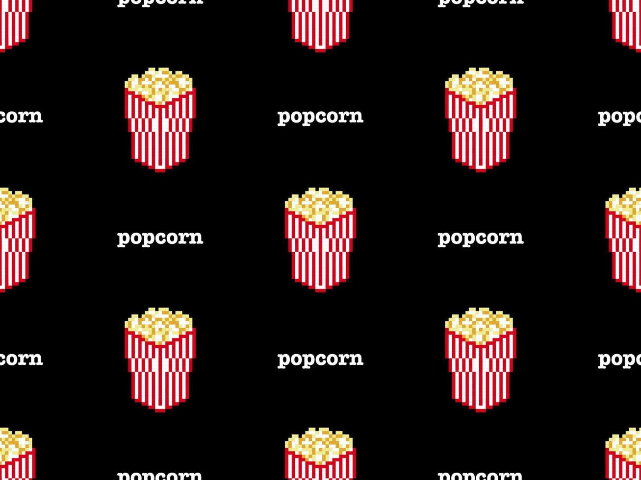 popcorn seriefigur seamless mönster på svart bakgrund. pixel stil vektor