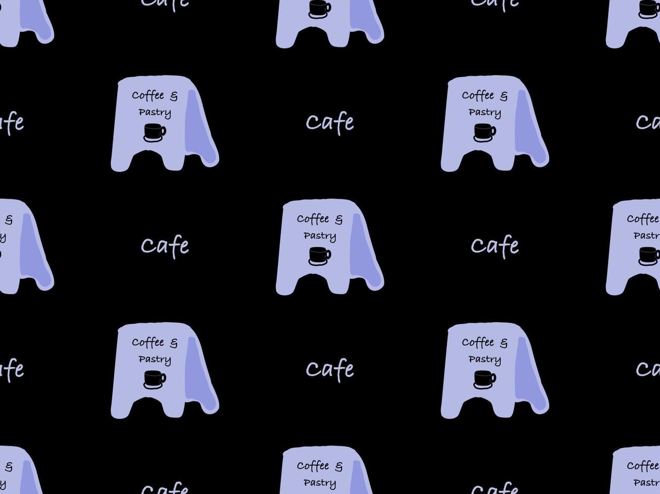 nahtloses Muster der Cafézeichentrickfilm-figur auf schwarzem Hintergrund vektor