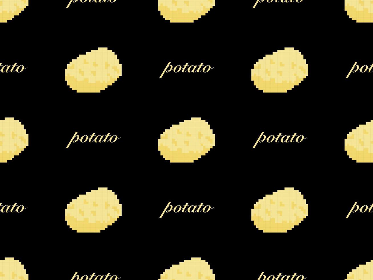 potatis seriefigur seamless mönster på svart bakgrund. pixel stil.. vektor
