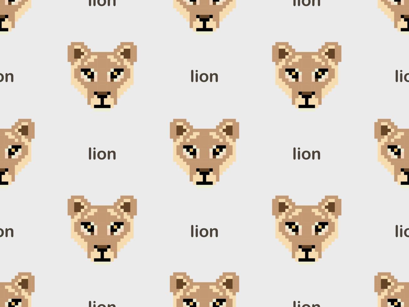 lejon seriefigur seamless mönster på grå bakgrund. pixel stil. vektor