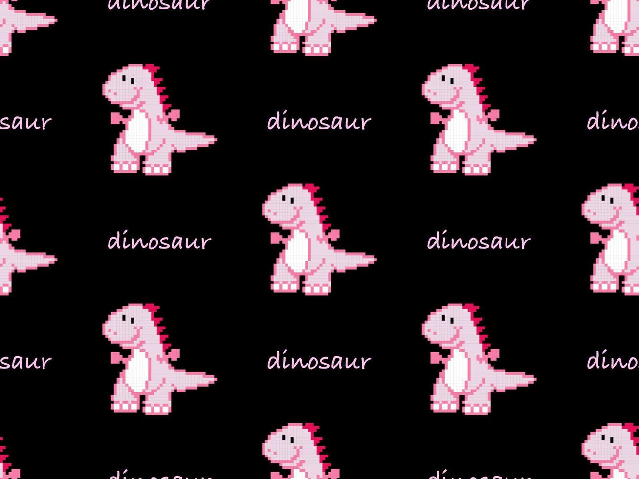 dinosaurie seriefigur seamless mönster på svart bakgrund. pixel stil vektor