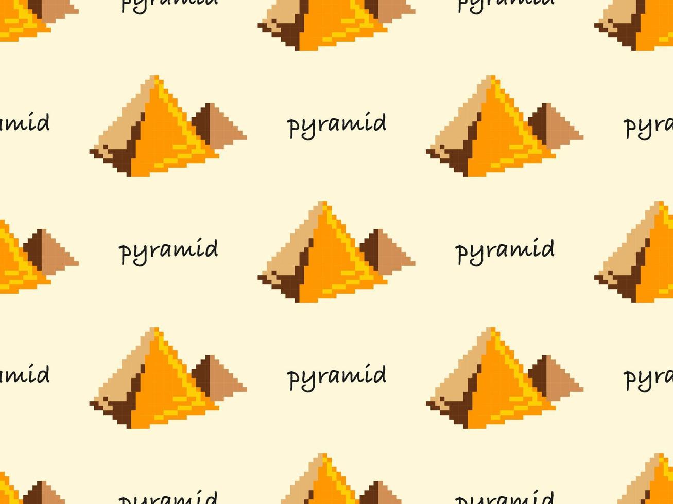 pyramid seriefigur seamless mönster på gul bakgrund. pixel stil. vektor