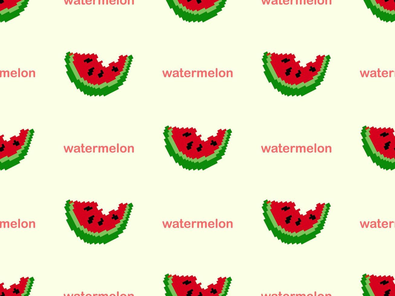 vattenmelon seriefigur seamless mönster på gul bakgrund. pixel stil vektor