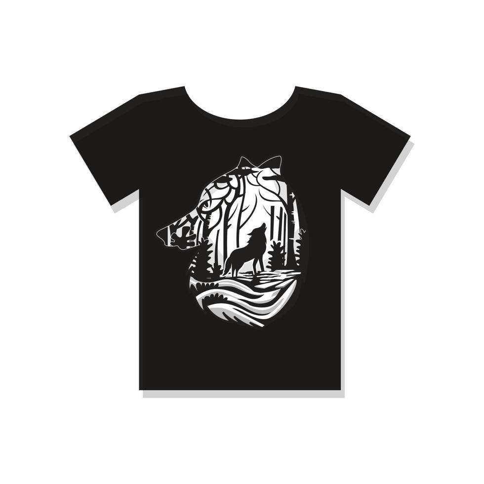 design svart t-shirt med shilhouette av varg vektor design