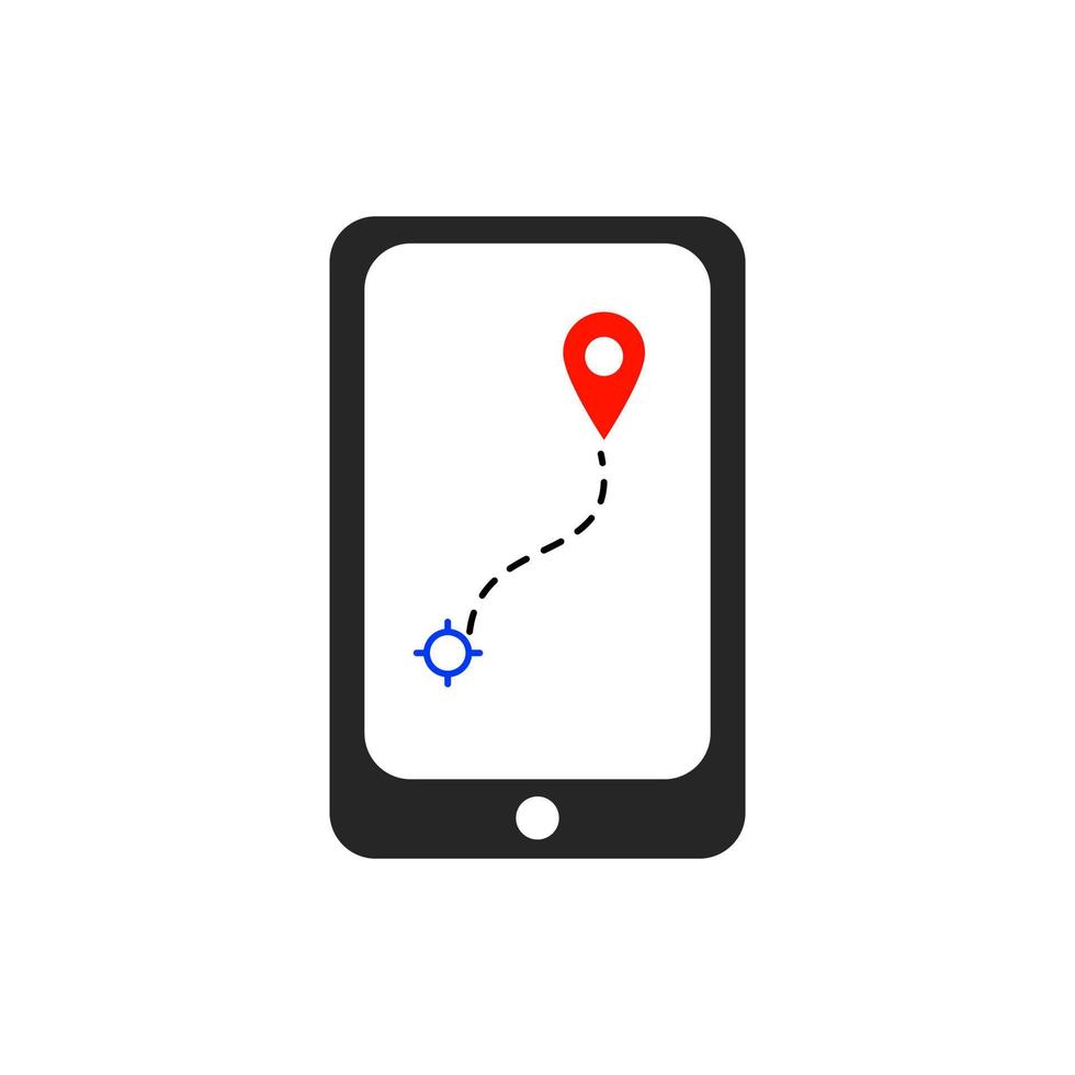 karta gps-navigering i mobiltelefon. onlineapplikation av riktning på kartan för bil på smartphoneskärmen. vektor