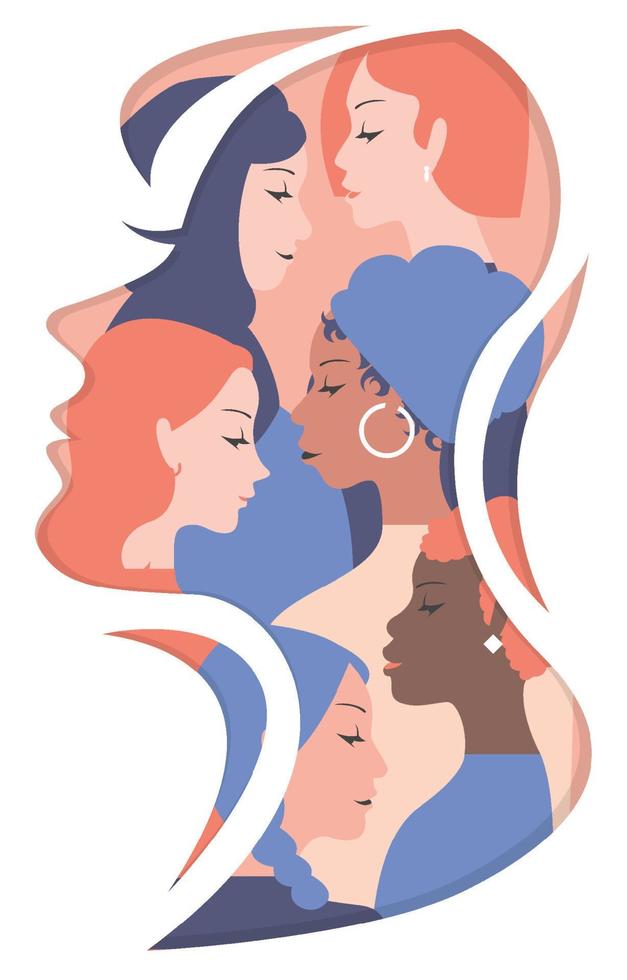 affisch platt multiracial kvinna i världen vektor