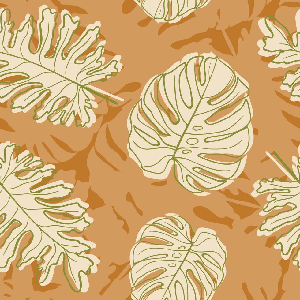 vackra tropiska monstera lämnar sömlös mönsterdesign. tropiska löv natur bakgrund. trendig brasiliansk illustration. vår- och sommardesign för textil, tryck, omslagspapper. vektor