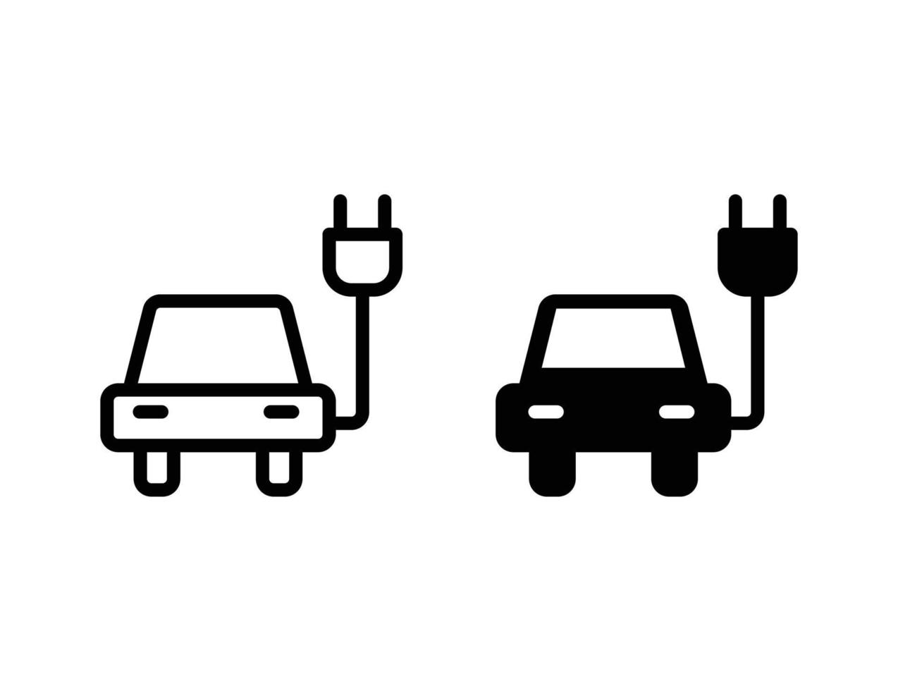 Symbol für Elektroautos. Umrisssymbol und solides Symbol vektor