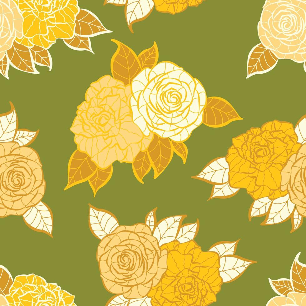 modern tropisk rosblommor sömlös design. seamless mönster med vårblommor och löv. handritad bakgrund. blommönster för tapeter eller tyg. botanisk kakel. vektor