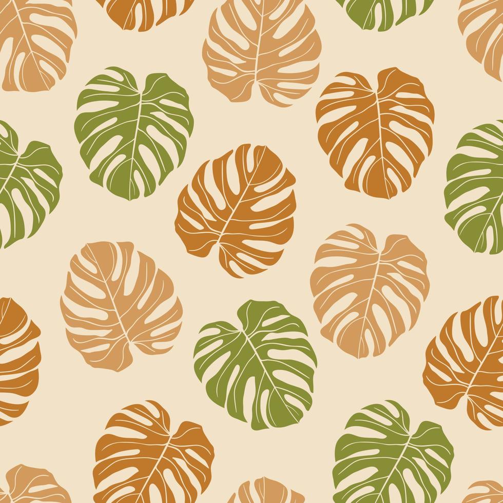 vackra tropiska monstera lämnar sömlös mönsterdesign. tropiska löv natur bakgrund. trendig brasiliansk illustration. vår- och sommardesign för textil, tryck, omslagspapper. vektor