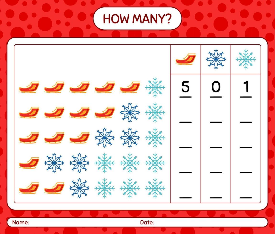 wie viele zählen spiel mit weihnachtssymbol. arbeitsblatt für vorschulkinder, kinderaktivitätsblatt vektor