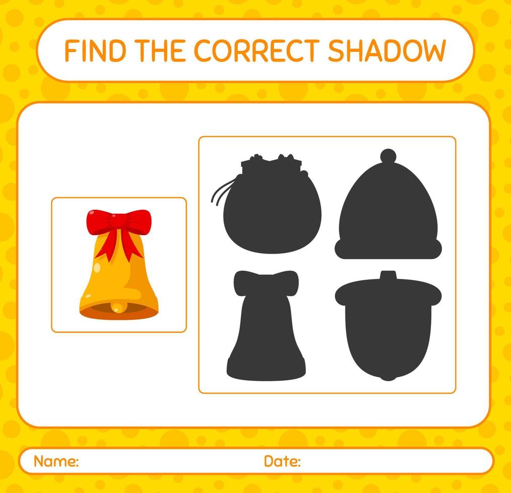 Finden Sie das richtige Schattenspiel mit Glocke. arbeitsblatt für vorschulkinder, kinderaktivitätsblatt vektor