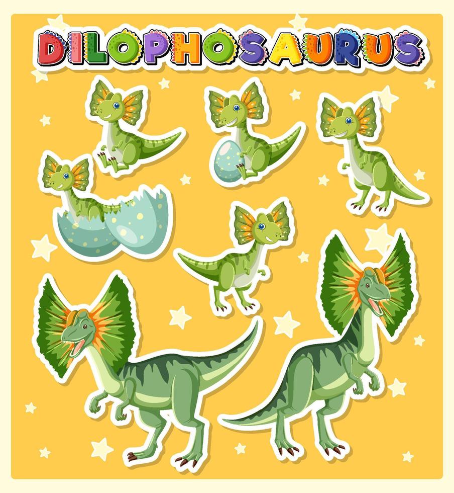 Satz niedlicher Dilophosaurus-Dinosaurier-Zeichentrickfiguren vektor