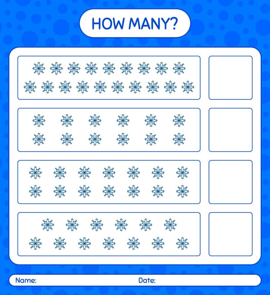 wie viele zählen spiel mit schneemann. arbeitsblatt für vorschulkinder, kinderaktivitätsblatt vektor