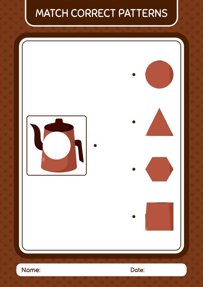 Match-Muster-Spiel mit arabischer Teekanne. arbeitsblatt für vorschulkinder, kinderaktivitätsblatt vektor