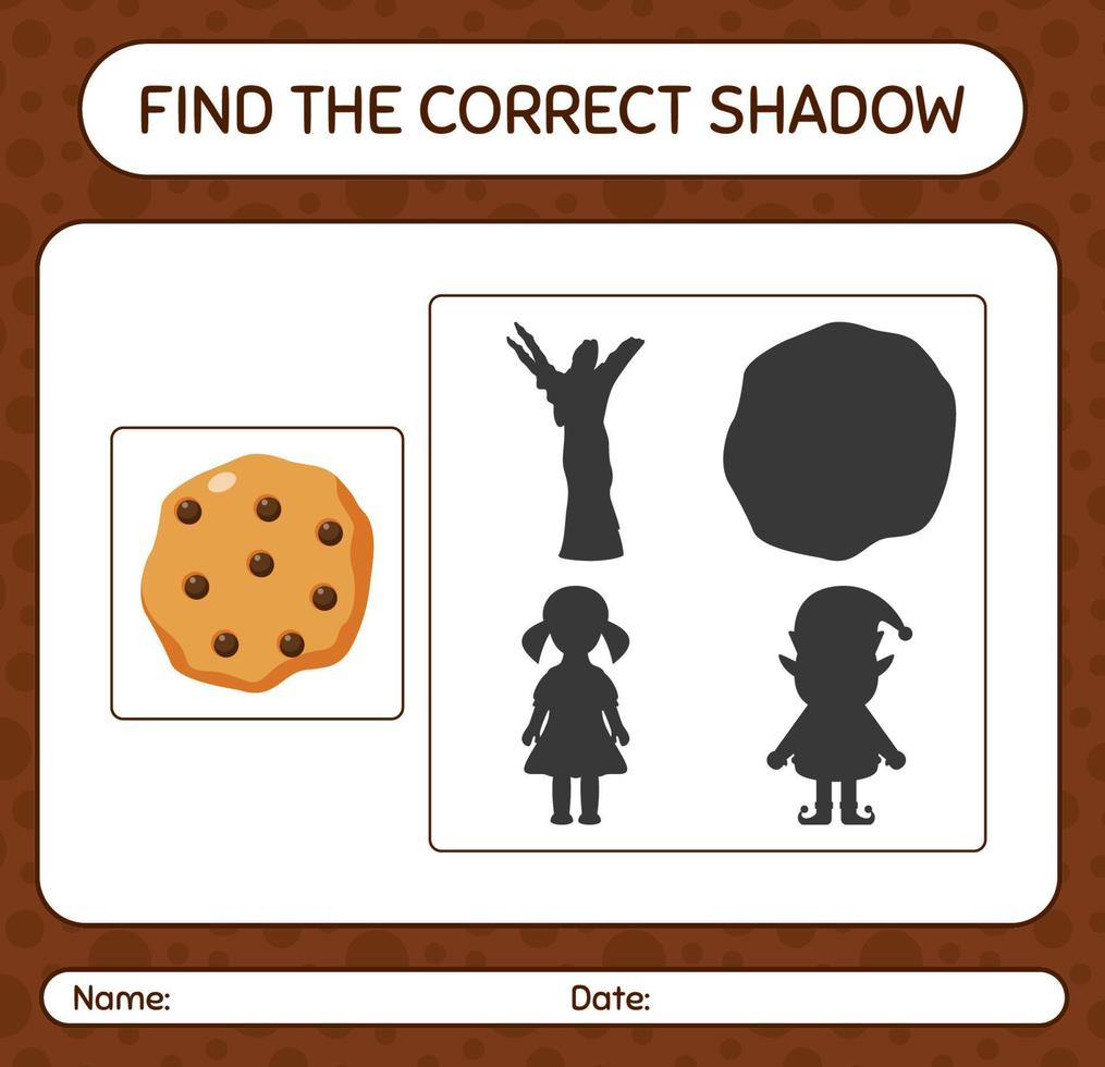 Finden Sie das richtige Schattenspiel mit Cookie. arbeitsblatt für vorschulkinder, kinderaktivitätsblatt vektor