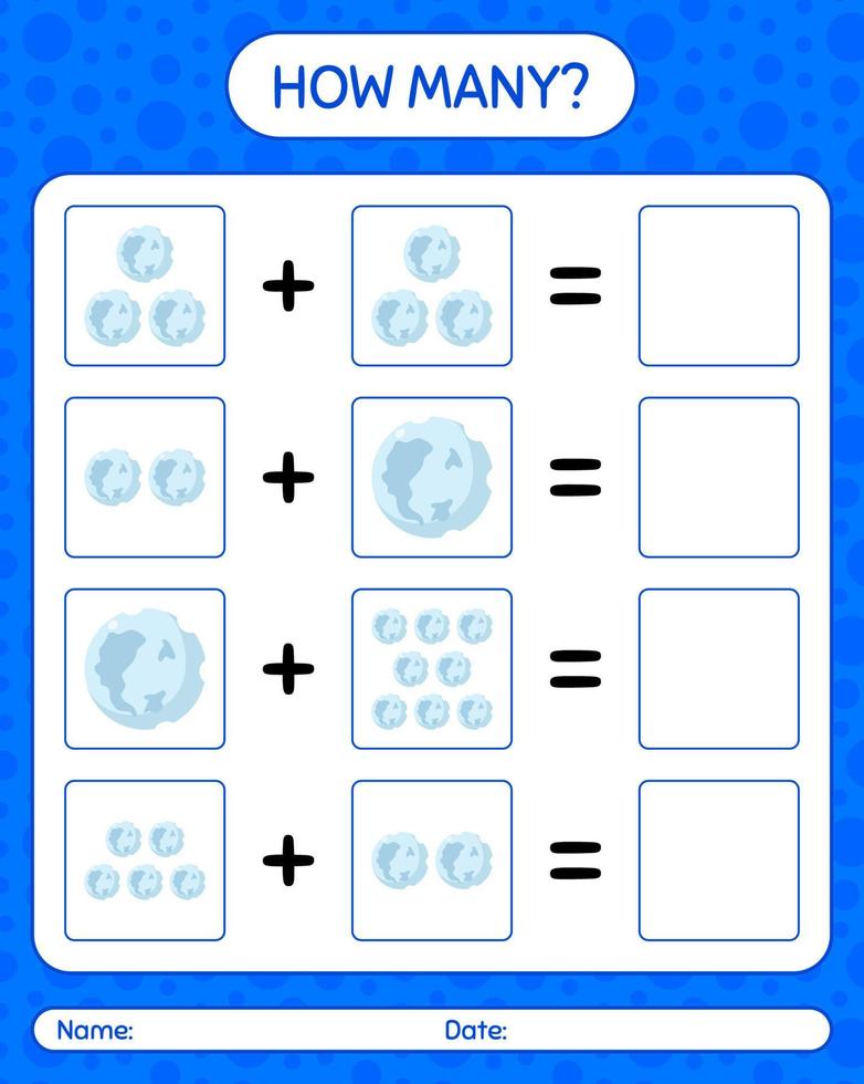 hur många räknar spel med fullmåne. arbetsblad för förskolebarn, aktivitetsblad för barn vektor