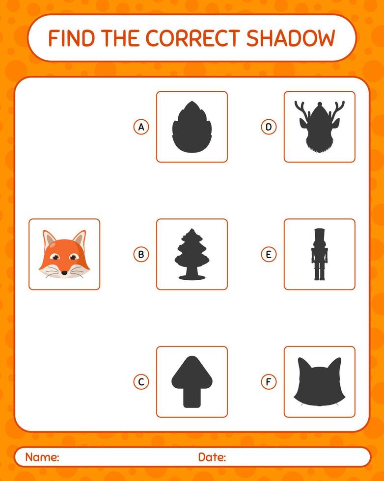 Finden Sie mit Red Fox das richtige Schattenspiel. arbeitsblatt für vorschulkinder, kinderaktivitätsblatt vektor