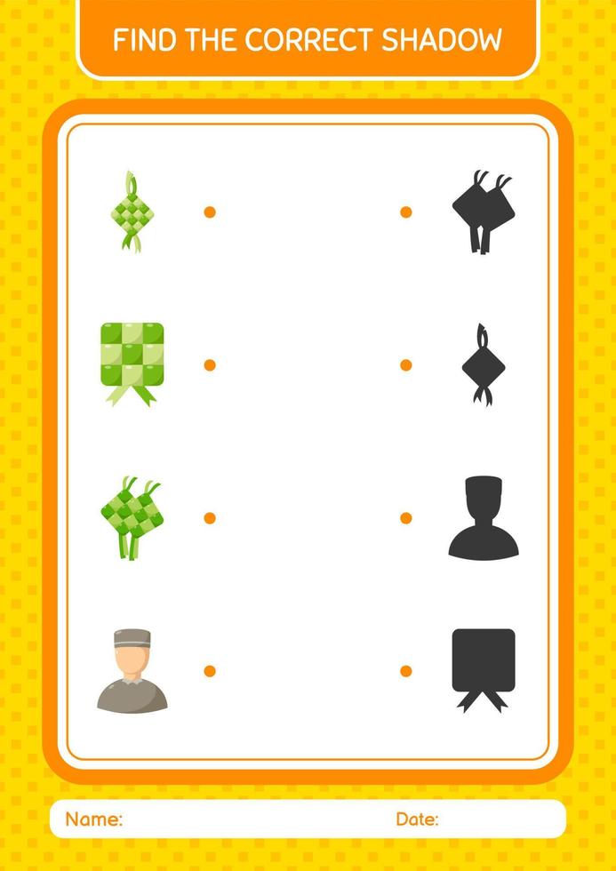 Finden Sie das richtige Schattenspiel mit dem Ramadan-Symbol. arbeitsblatt für vorschulkinder, kinderaktivitätsblatt vektor