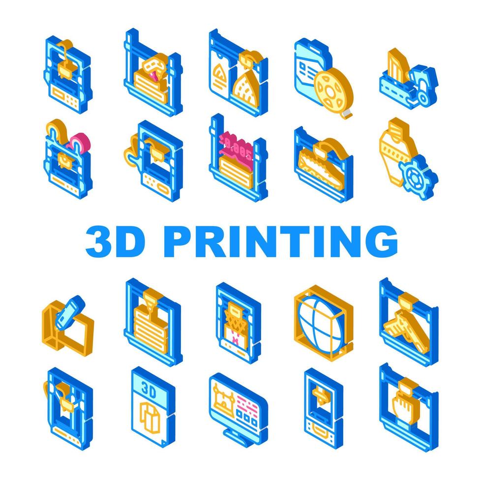 3D-utskriftsutrustning samling ikoner som vektor