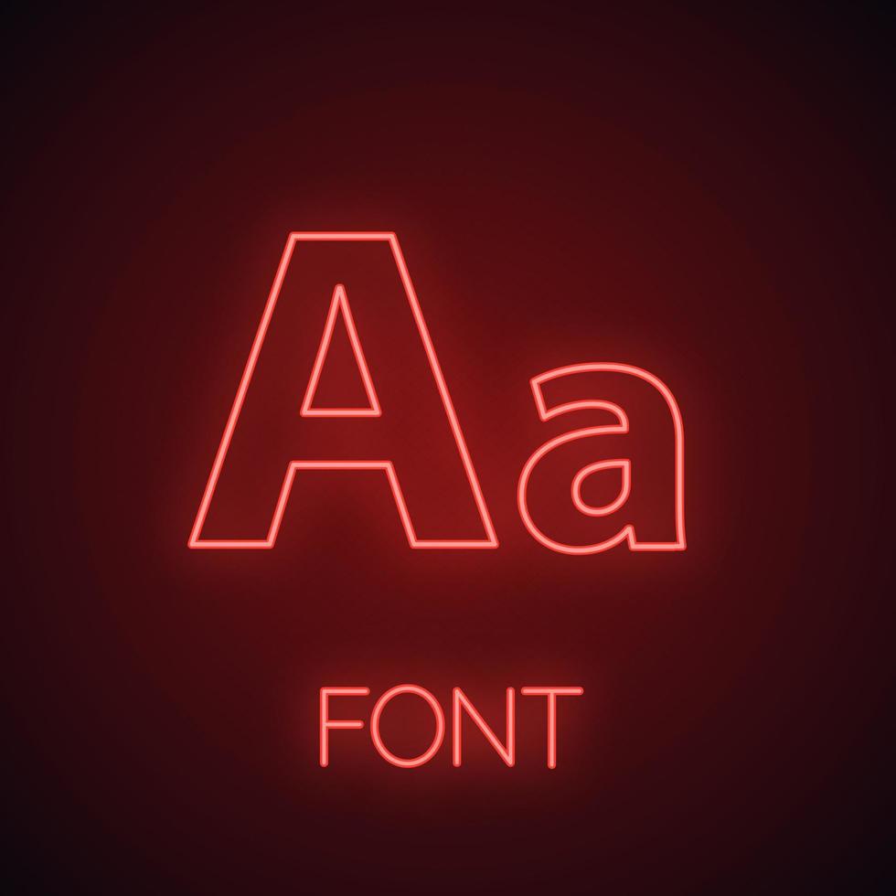 Schriftart Neonlicht-Symbol. Buchstaben entwerfen. leuchtendes Zeichen. vektor isolierte illustration