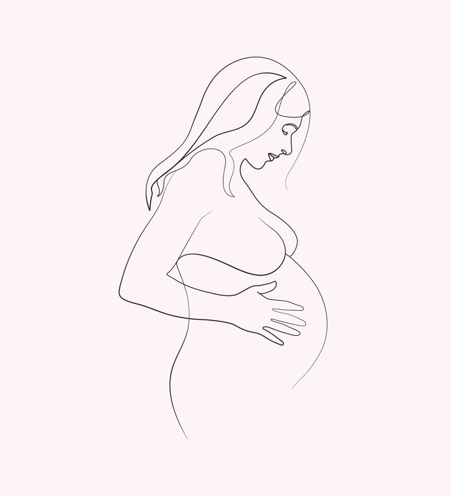 junge schwangerschaft frau körper umriss muttertag silhouetten schönheit abstrakte stilvolle weibliche einzeilige kunst vektorillustration vektor