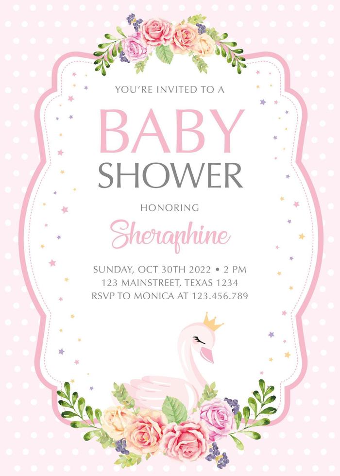 baby shower inbjudan med söt svan vektor