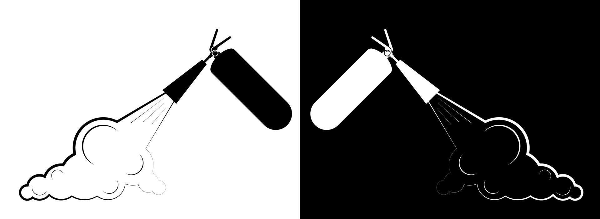 Feuerlöscher löscht ein Feuer. Symbol im Schwarz-Weiß-Stil. technische Zeichen und Symbole. isolierter Vektor