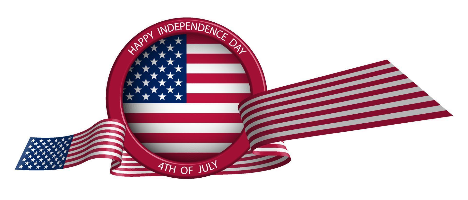 emblem, etikett, etikett med band i amerikanska flaggans färger. festligt designelement för självständighetsdagen USA. isolerade vektor på vit bakgrund