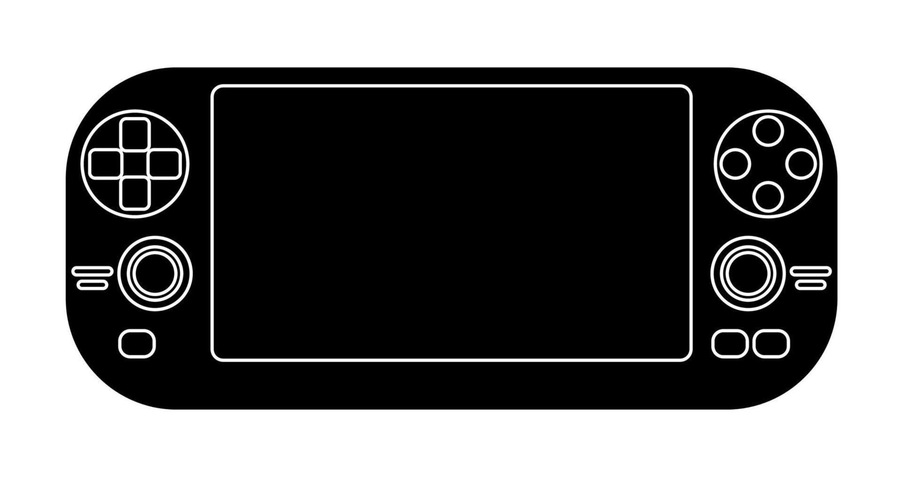 Schwarz-Weiß-Symbol einer tragbaren Spielkonsole, Controller für ein Spiel. isolierter Vektor auf weißem Hintergrund