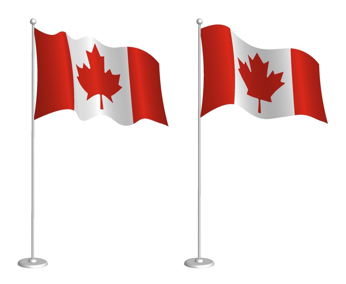 Flagge Kanadas am Fahnenmast weht im Wind. Urlaubsgestaltungselement. Kontrollpunkt für Kartensymbole. isolierter Vektor auf weißem Hintergrund