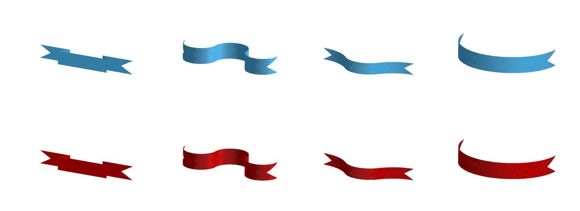 uppsättning av dekorativa röda och blå band. 3D vektor på vit bakgrund