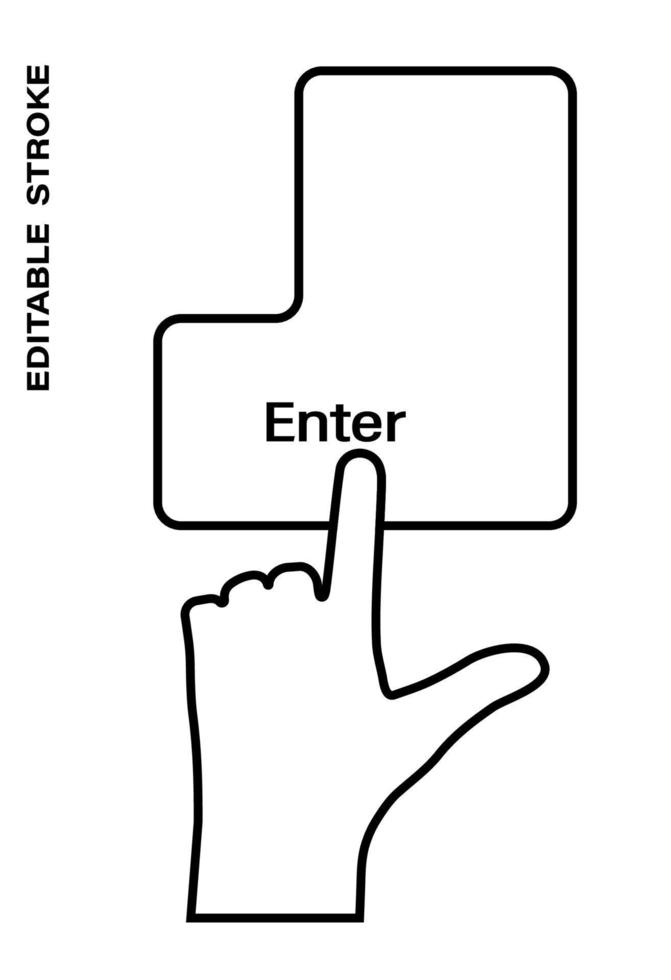 Symbol editierbarer Strich, menschliche Hand drückt die Tastaturtaste mit dem Zeigefinger. Hilfe bekommen, zusätzliche Informationen. isolierter Vektor auf weißem Hintergrund