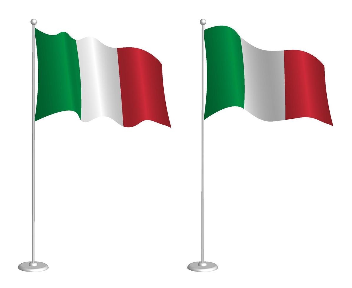 Flagge der italienischen Republik am Fahnenmast weht im Wind. Urlaubsgestaltungselement. Kontrollpunkt für Kartensymbole. isolierter Vektor auf weißem Hintergrund