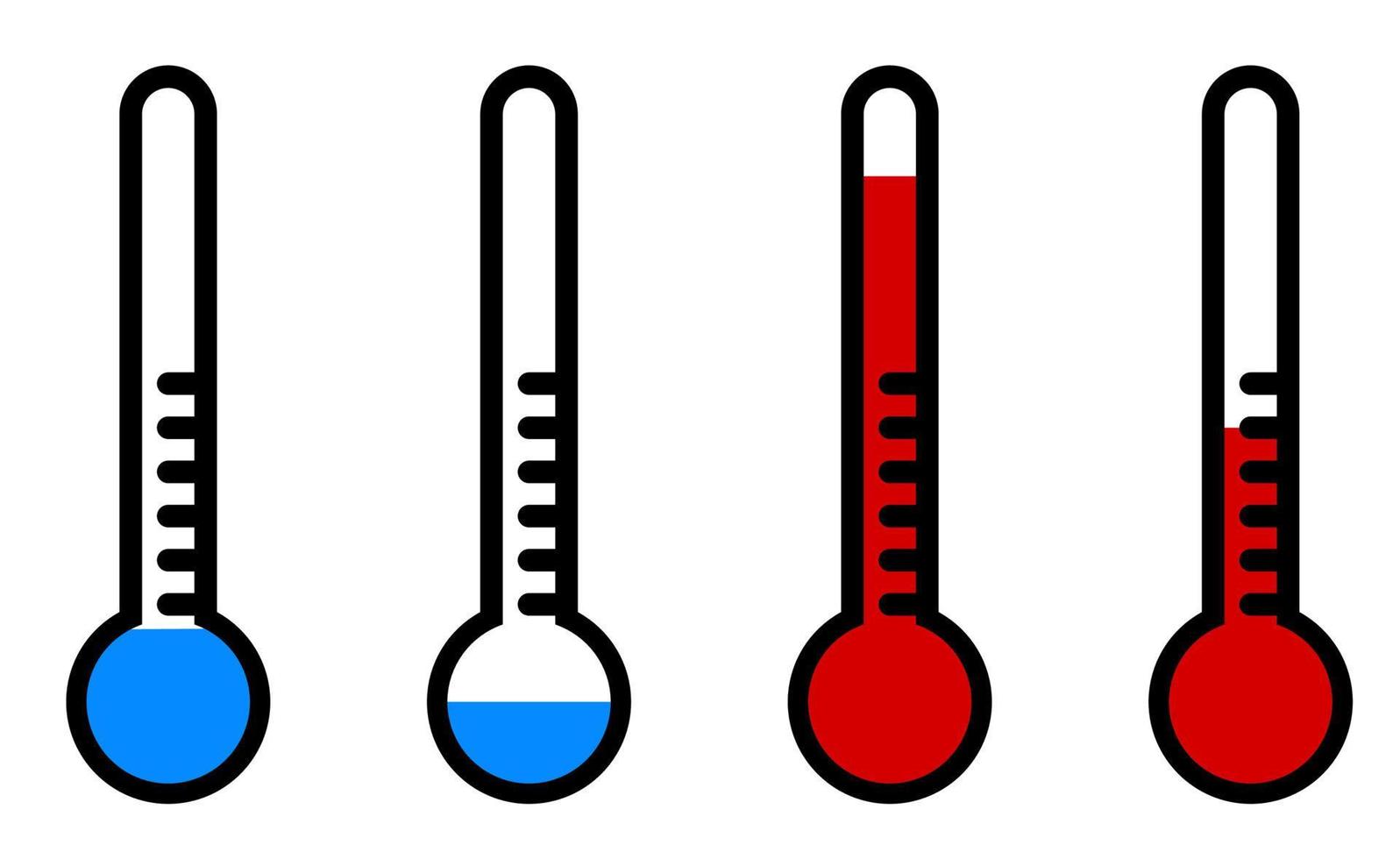 Thermometer mit hoher und niedriger Temperatur. Cartoon-Stil. isolierter Vektor auf weißem Hintergrund