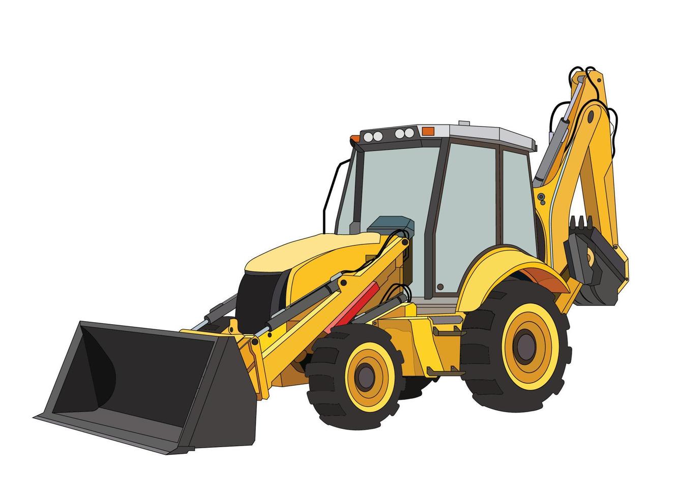 entreprenadmaskiner traktor i svarta och gula färger. industriella maskiner och utrustning. isolerade vektor på vitt