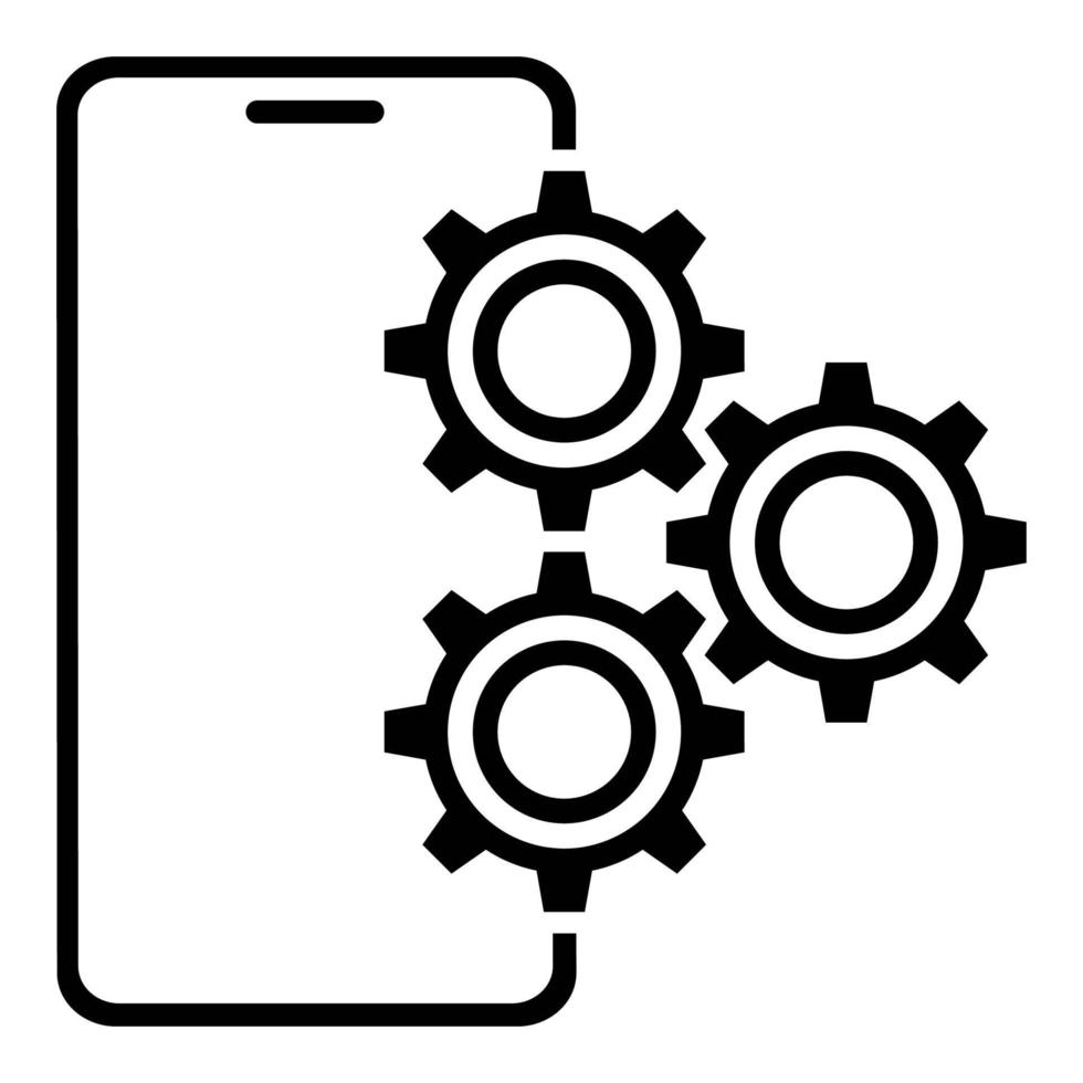 smartphone ikon med kugghjul. justering och reparation av elektronik. vektor på en vit bakgrund