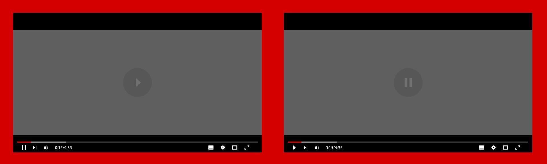Multimedia-Player-Bildschirmvorlage. Layout eines Live-Streaming-Fensters im Pausen- und im Videowiedergabemodus. Social-Media-Konzept. Vektor