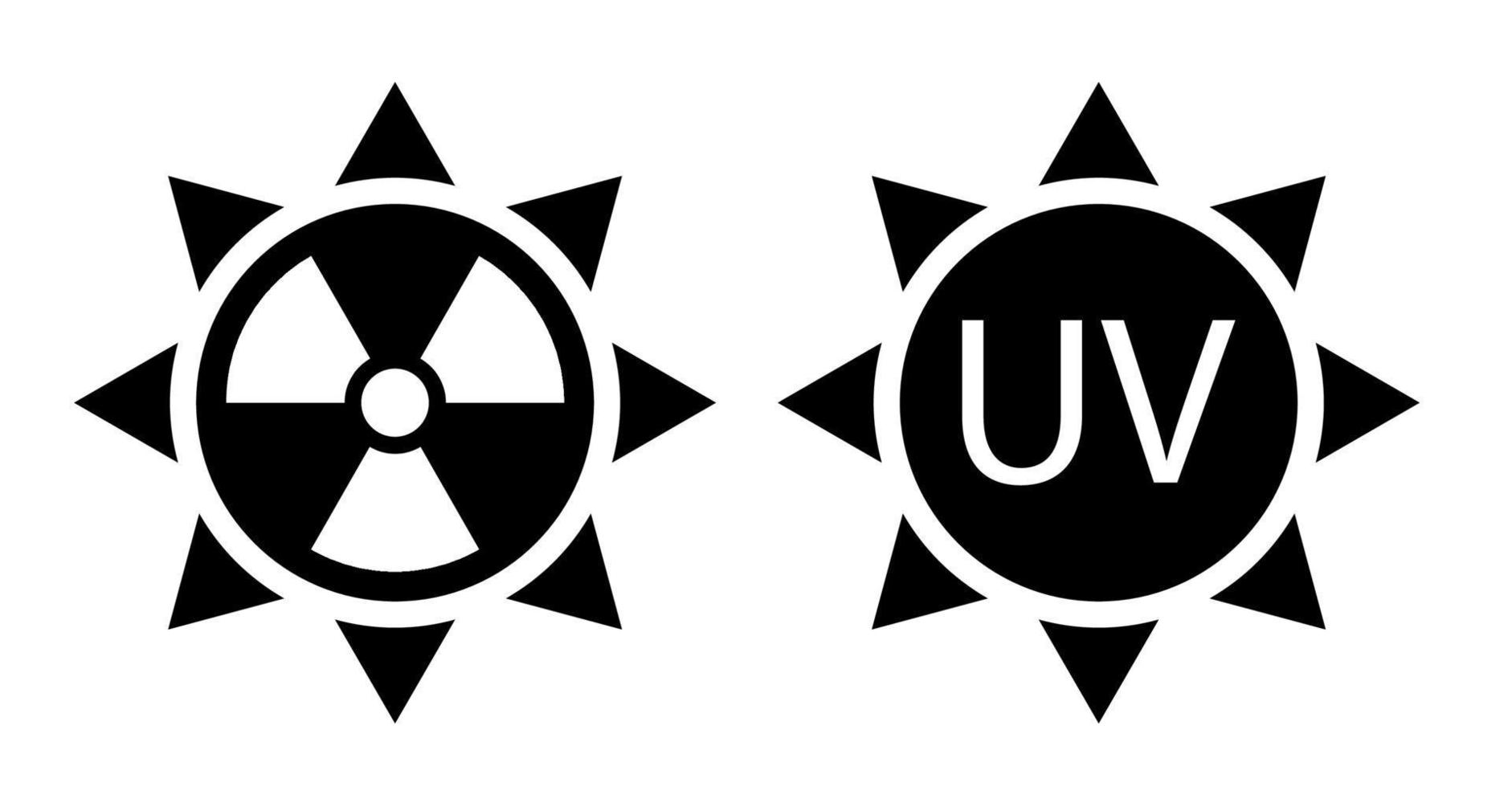 Schwarz-Weiß-Zeichen für hohe Sonnenaktivität. erhöhte UV-Strahlung. Schutz vor Sonnenbrand. isolierter Vektor auf weißem Hintergrund