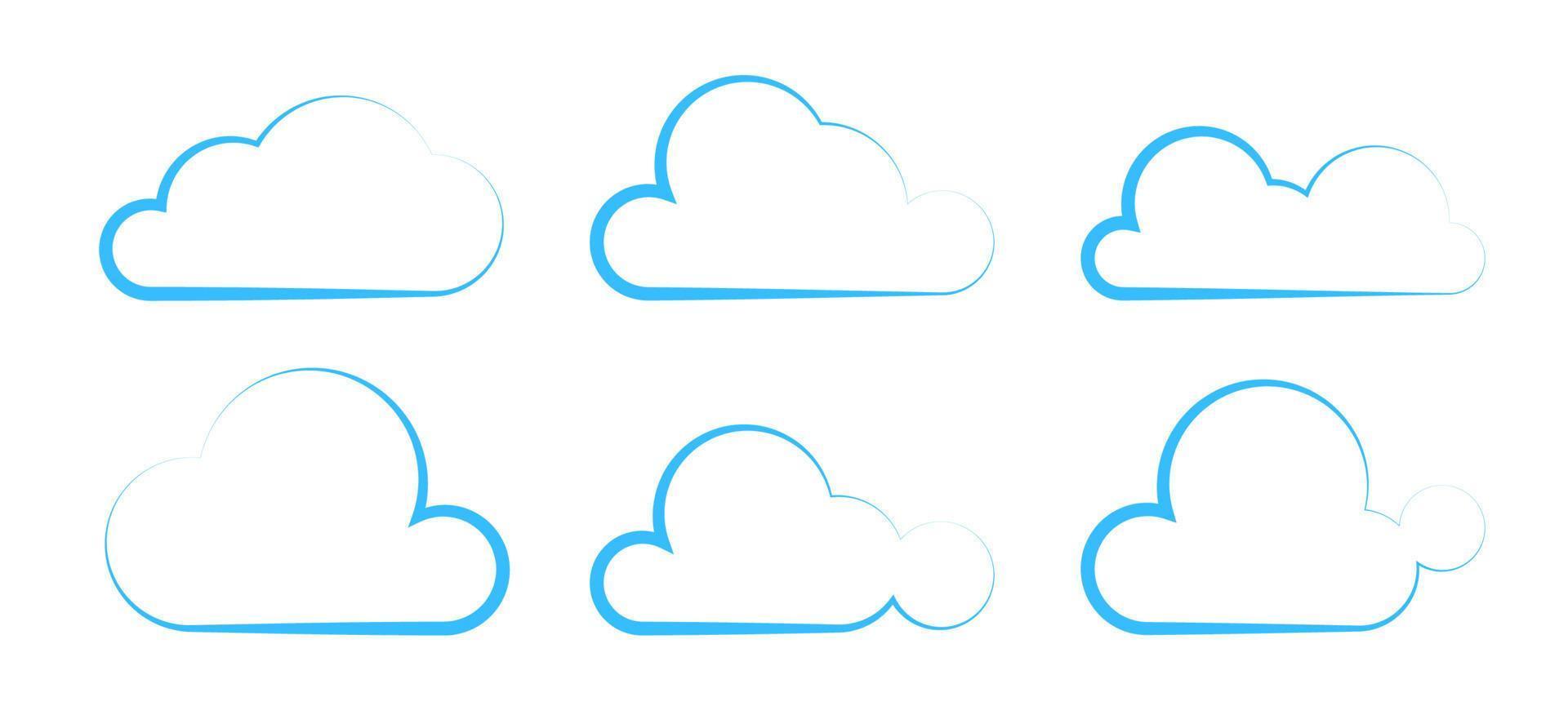 dekoratives Set aus weißen Wolken mit blauem Strich. isolierter Vektor