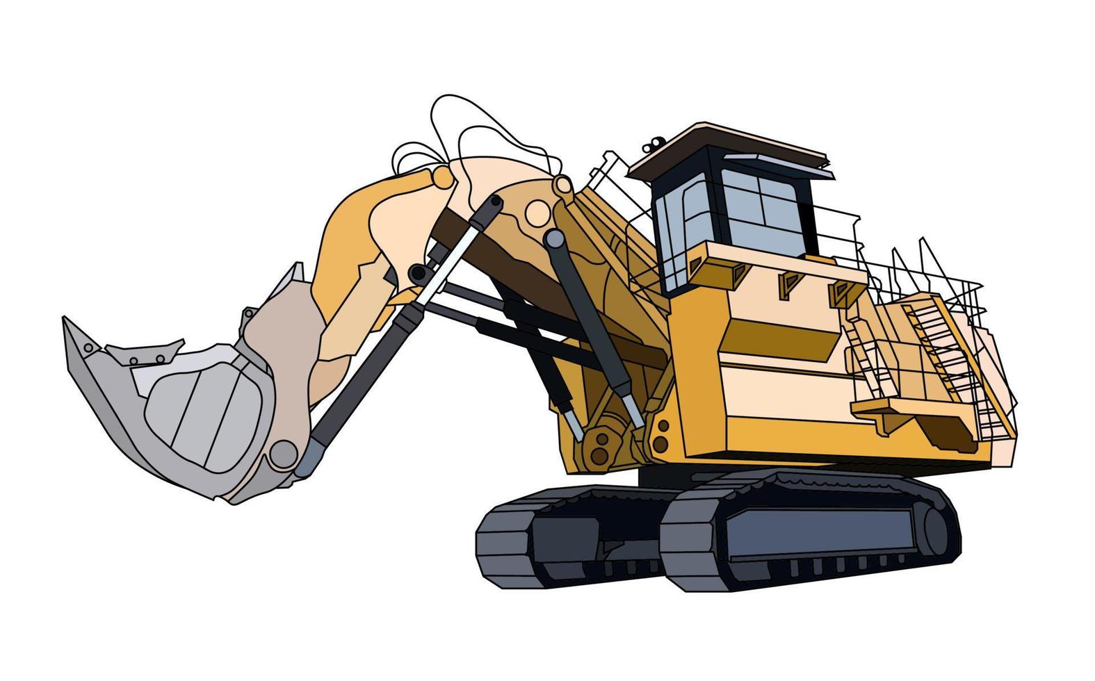 Baggermaschine für den Kohlebergbau schwarz und gelb. industrielle Maschinen und Anlagen. isolierter Vektor auf weißem Hintergrund