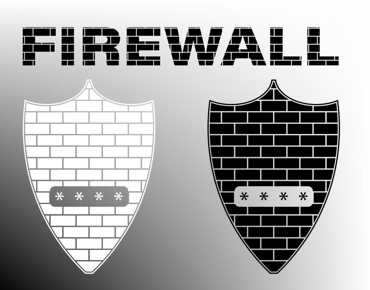 Firewall-Zeichen. Schwarz-Weiß-Bausteinschild mit einem Pin-Eingabefenster. Netzwerkdatenschutz. isolierter Vektor