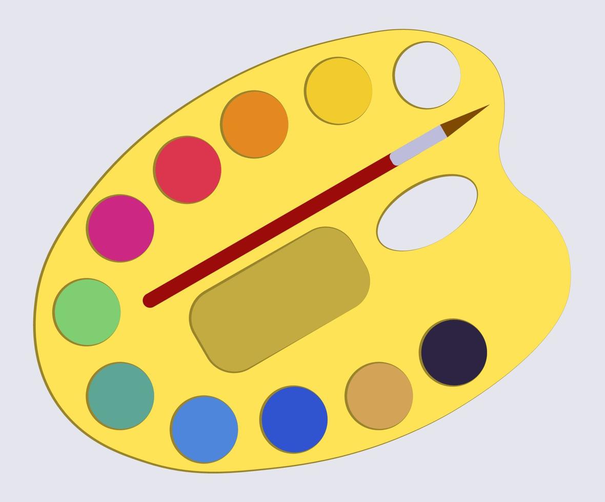 palette mit mehrfarbigen aquarellen in flachem briefpapier für die schule vektor