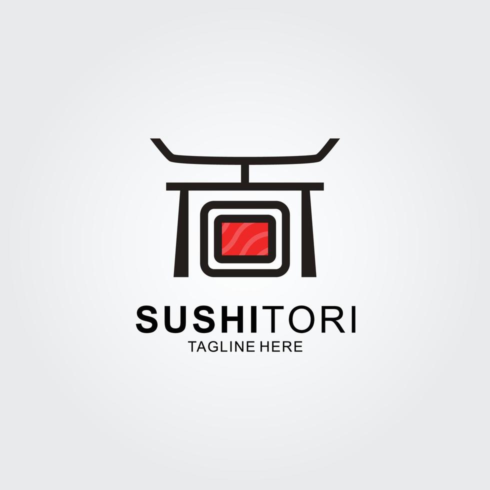 japanisches Bar-Logo-Konzept mit Torii-Tor und Sushi-Rolle vektor