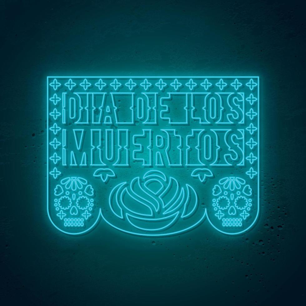 papel picado kort i neon stil. traditionell mexikansk dekoration för dia de los muertos vektor